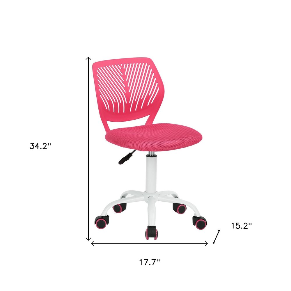 Pink and White Adjustable Height Swivel Rolling Office Chair