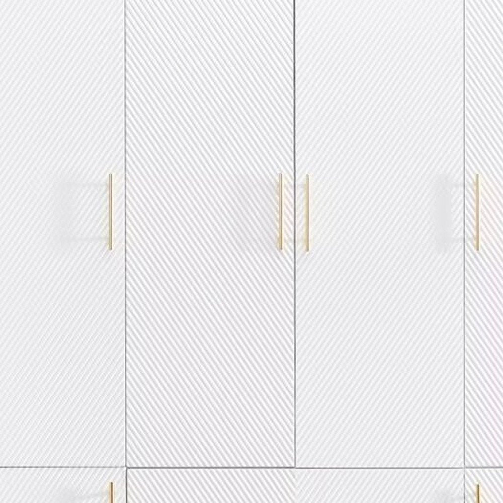 74" White Carved Geometric Six Door Three Drawer Combo Dresser