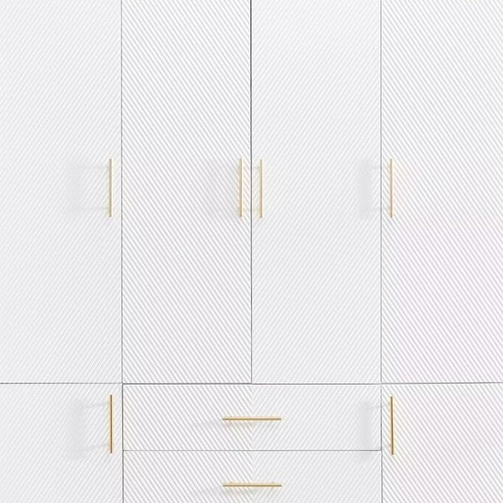 74" White Carved Geometric Six Door Three Drawer Combo Dresser