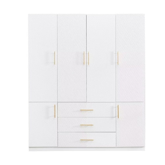 74" White Carved Geometric Six Door Three Drawer Combo Dresser