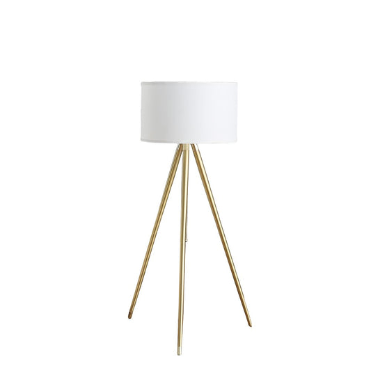 Gold Metal Adjustable Tripod Floor Lamp White Linen Shade