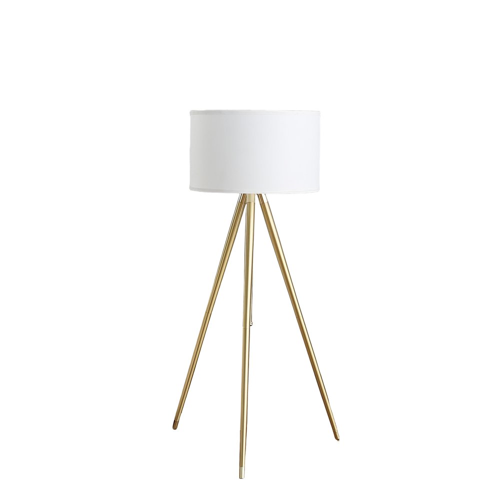 Gold Metal Adjustable Tripod Floor Lamp White Linen Shade