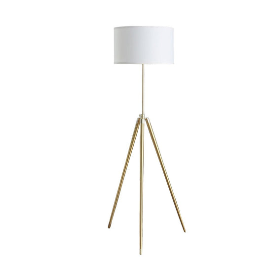 Gold Metal Adjustable Tripod Floor Lamp White Linen Shade