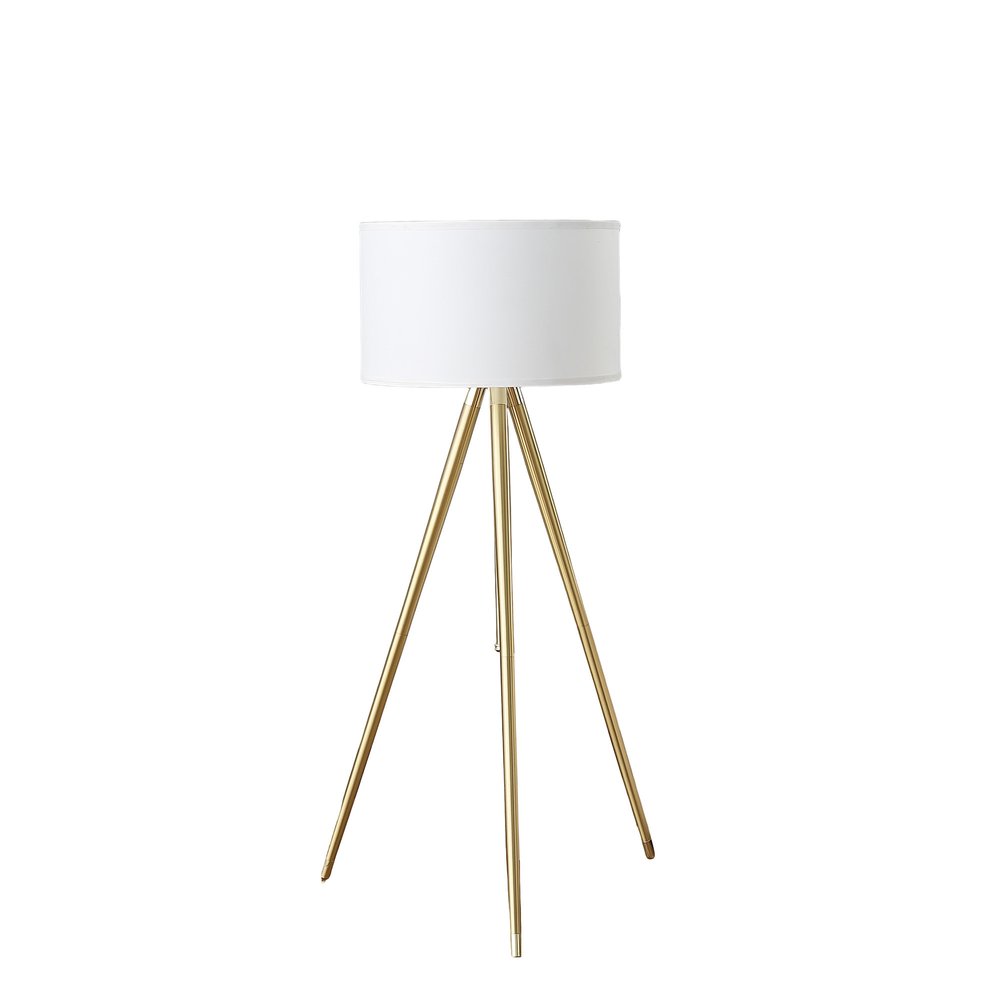 Gold Metal Adjustable Tripod Floor Lamp White Linen Shade