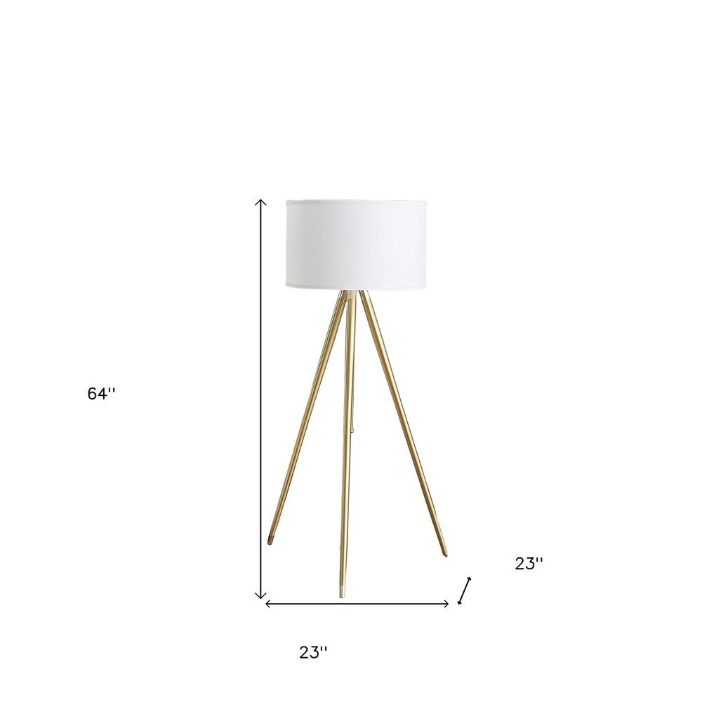 Gold Metal Adjustable Tripod Floor Lamp White Linen Shade