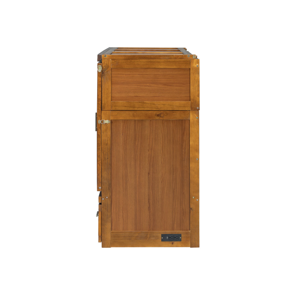 Queen size Walnut Murphy Bed cabinet by Anthony & Home featuring geometric panels and built-in USB charging ports.