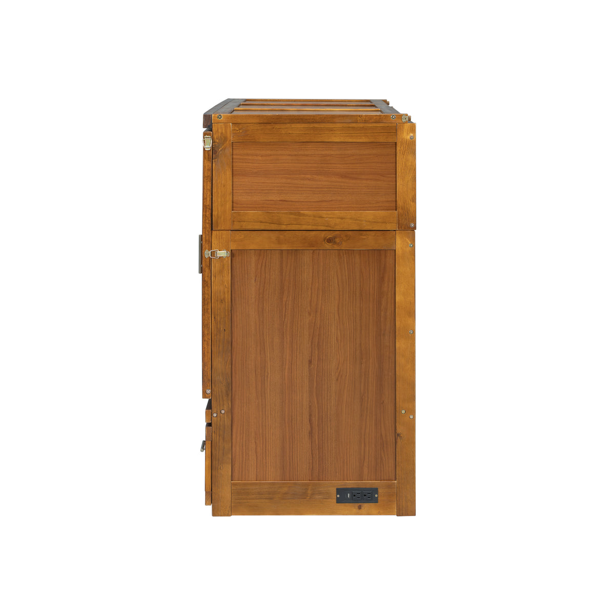 Queen size Walnut Murphy Bed cabinet by Anthony & Home featuring geometric panels and built-in USB charging ports.