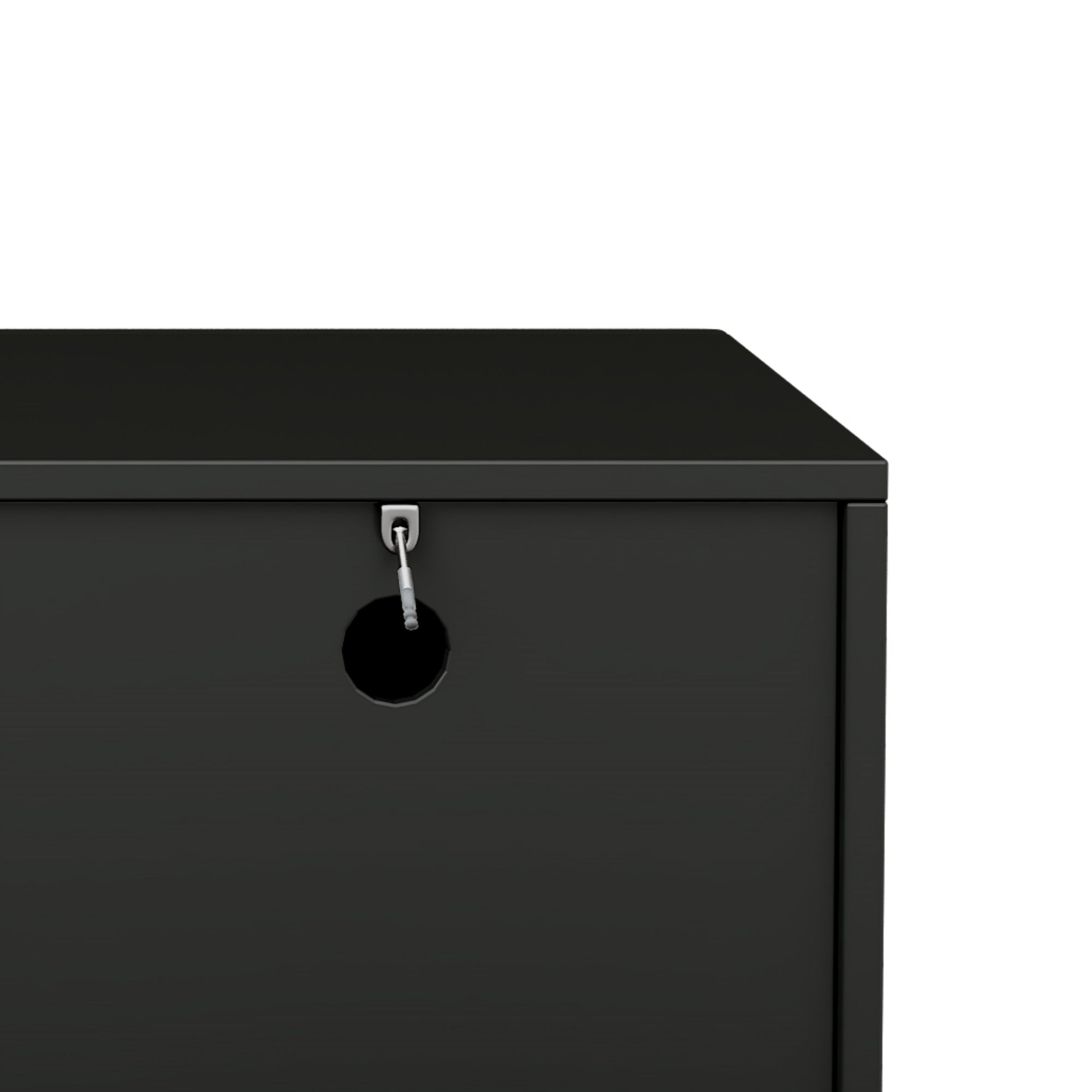 Anthony & Home matte black MDF media console with cylindrical legs for TVs up to 75 inches, modern and sleek design.