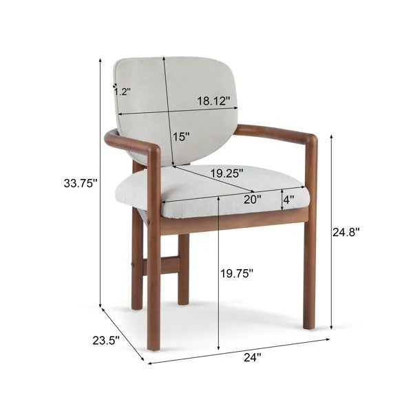 Dining Chairs Set Of 2 Rubber Wood Arm Chairs Beige Fabric