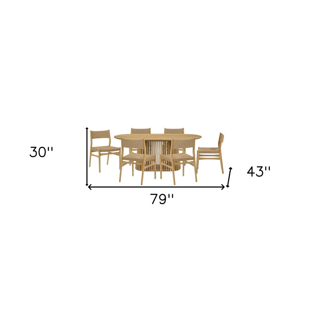 Seven Piece Oak Oval Dining Set with Six Chairs