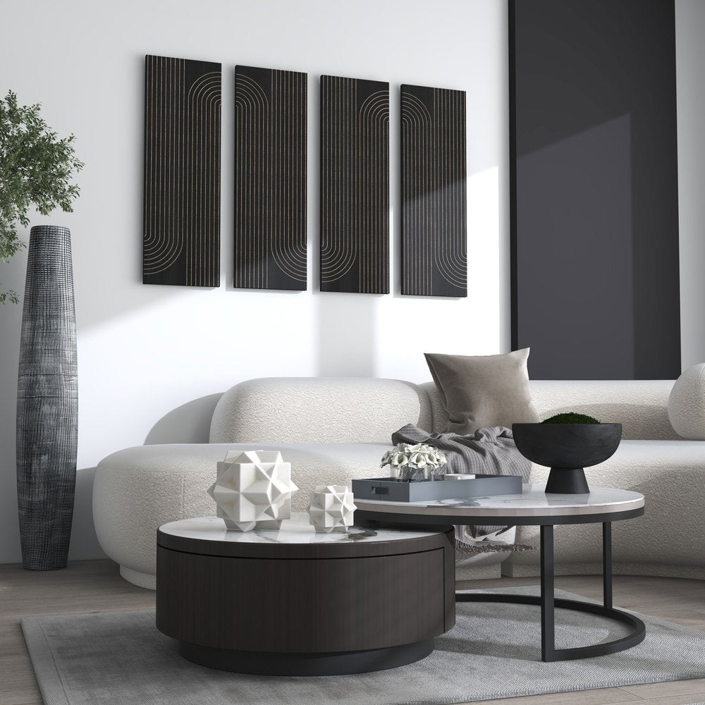 Set of Two 36" X 12" Black Carved Wood Hanging Dimensional Sculptures