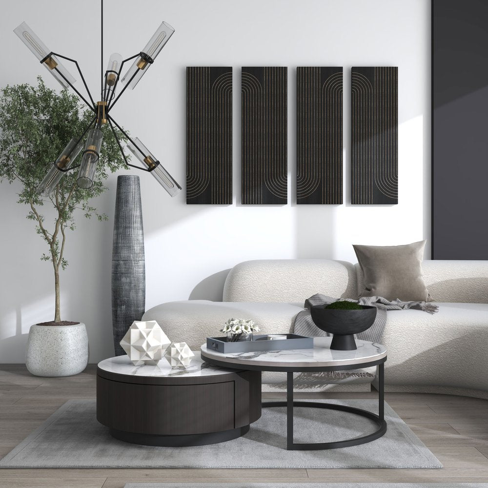 Set of Two 36" X 12" Black Carved Wood Hanging Dimensional Sculptures