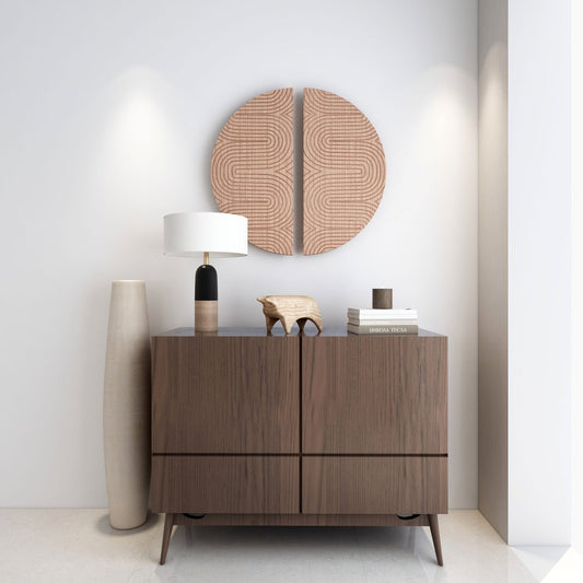 Set of Two Brown Wood Hanging Dimensional Sculpture