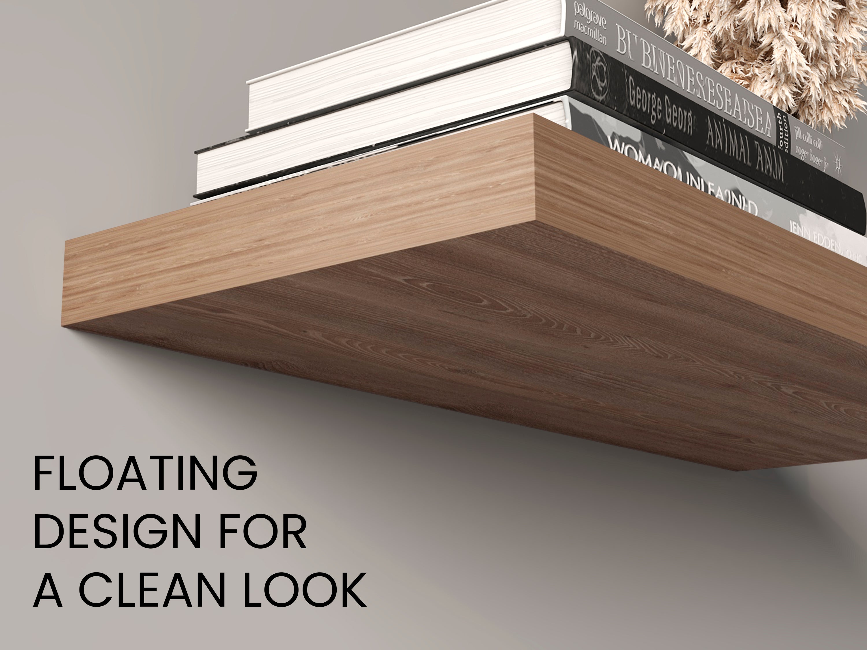 Set of two 31.5-inch walnut finish floating shelves from Anthony & Home, showcasing sleek wall-mounted storage and display space.