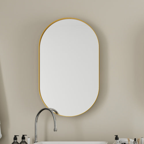 20x34 Oval Recessed Medicine Cabinet Metal Framed Matte Gold