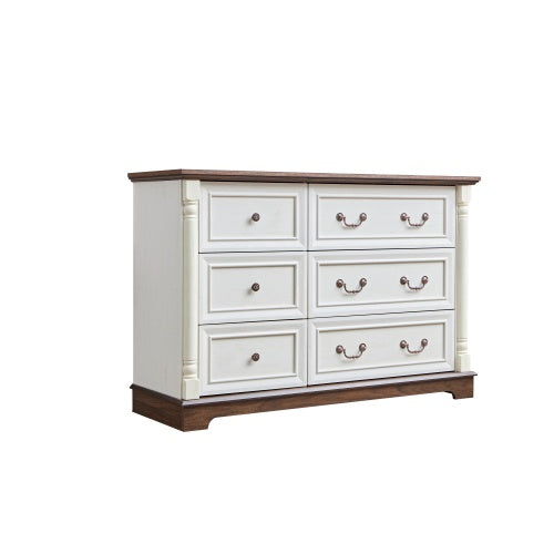 Farmhouse Walnut 6 Drawer Dresser Chest For Bedroom