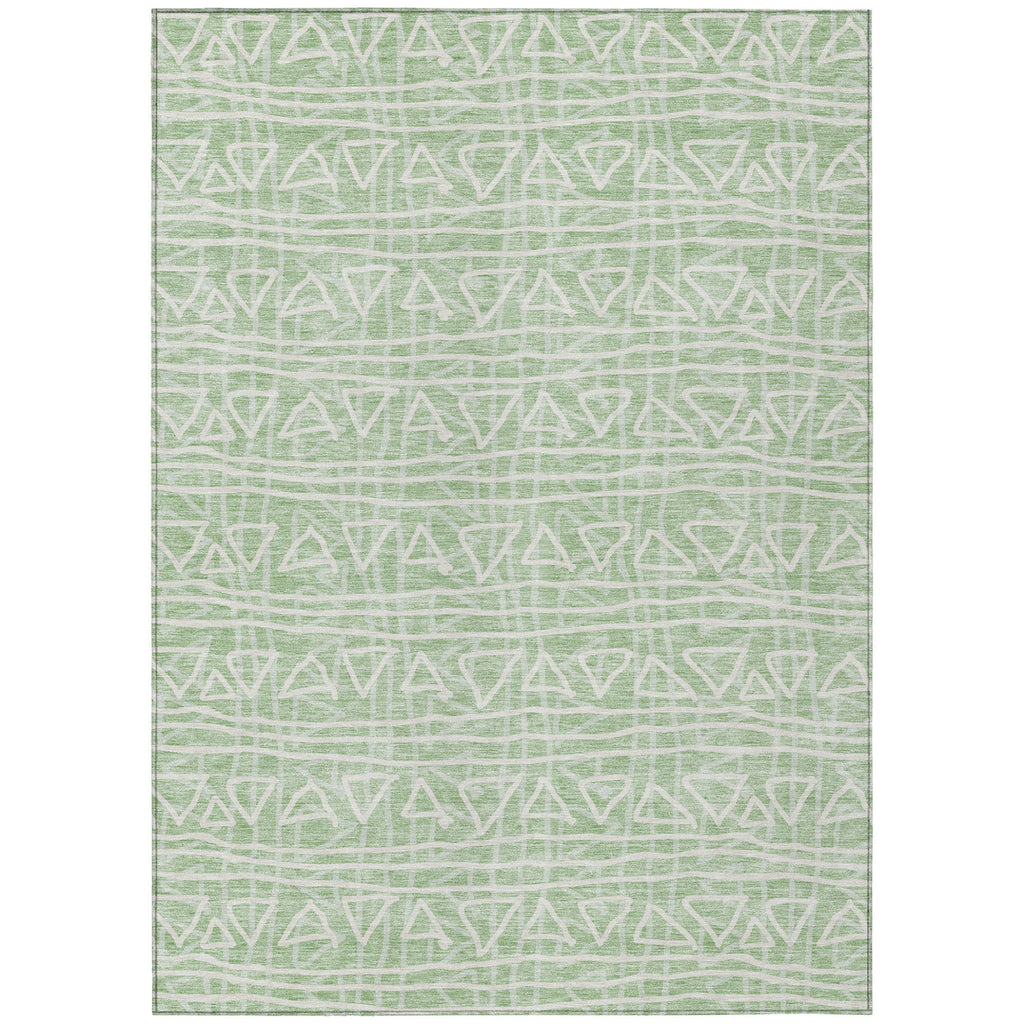 10' X 14' Mint Green Artichoke Green And Ivory Geometric Washable Indoor Outdoor Area Rug-1