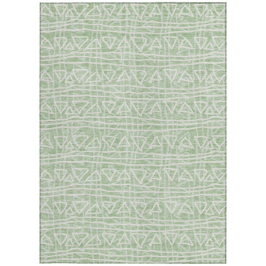 10' X 14' Mint Green Artichoke Green And Ivory Geometric Washable Indoor Outdoor Area Rug-4