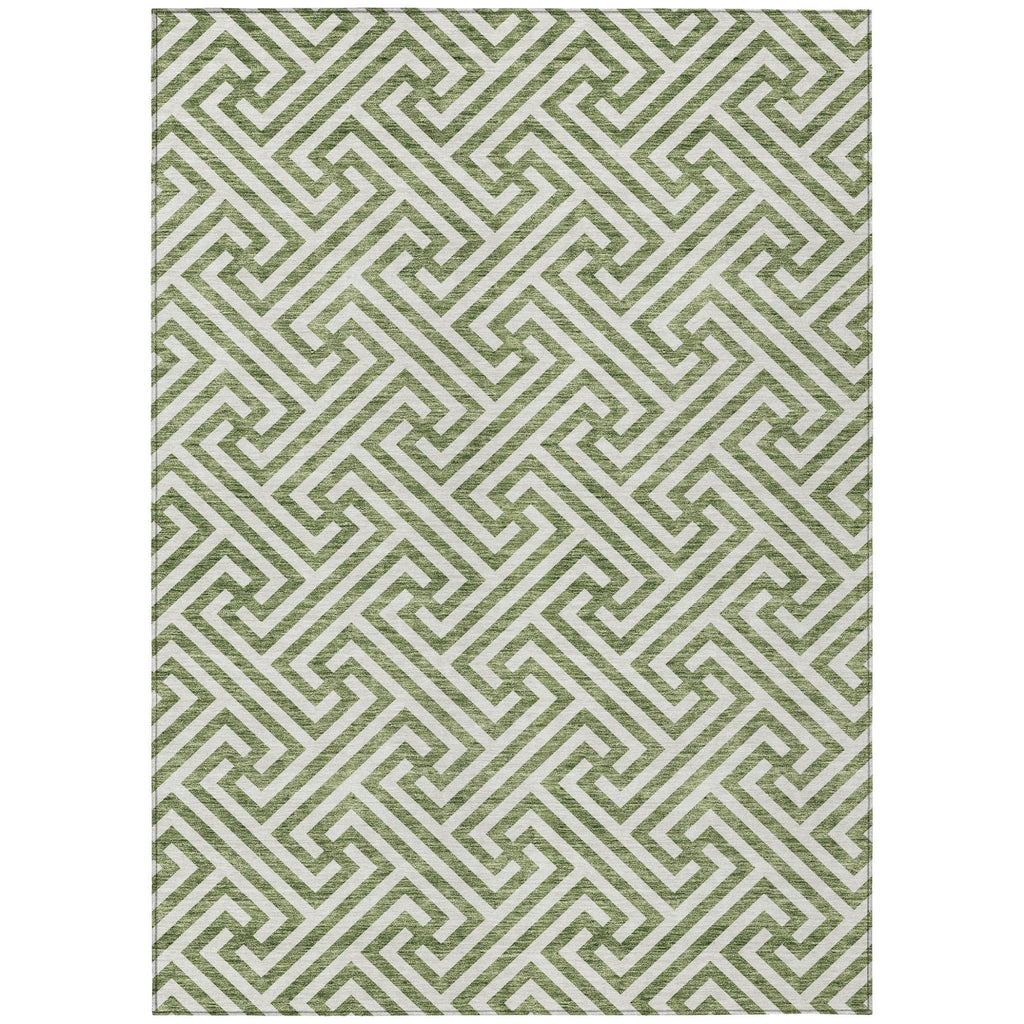 10' X 14' Green And Beige Geometric Washable Indoor Outdoor Area Rug-1