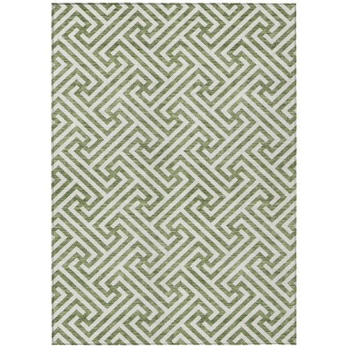 10' X 14' Green And Beige Geometric Washable Indoor Outdoor Area Rug-1