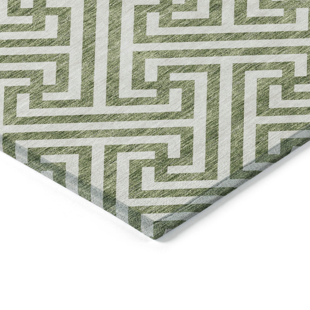 10' X 14' Green And Beige Geometric Washable Indoor Outdoor Area Rug-3