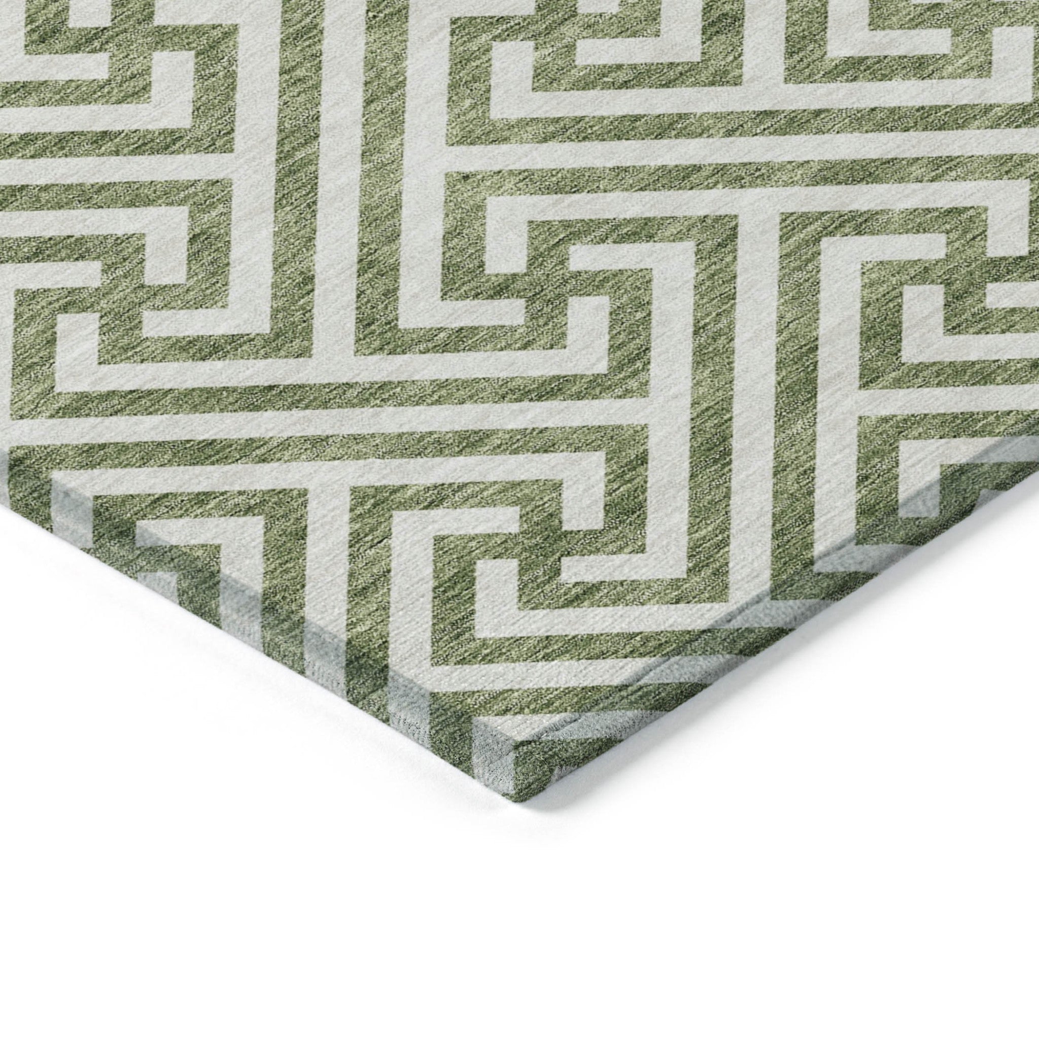 10' X 14' Green And Beige Geometric Washable Indoor Outdoor Area Rug-3
