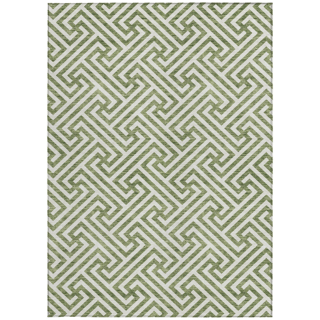 10' X 14' Green And Beige Geometric Washable Indoor Outdoor Area Rug-5