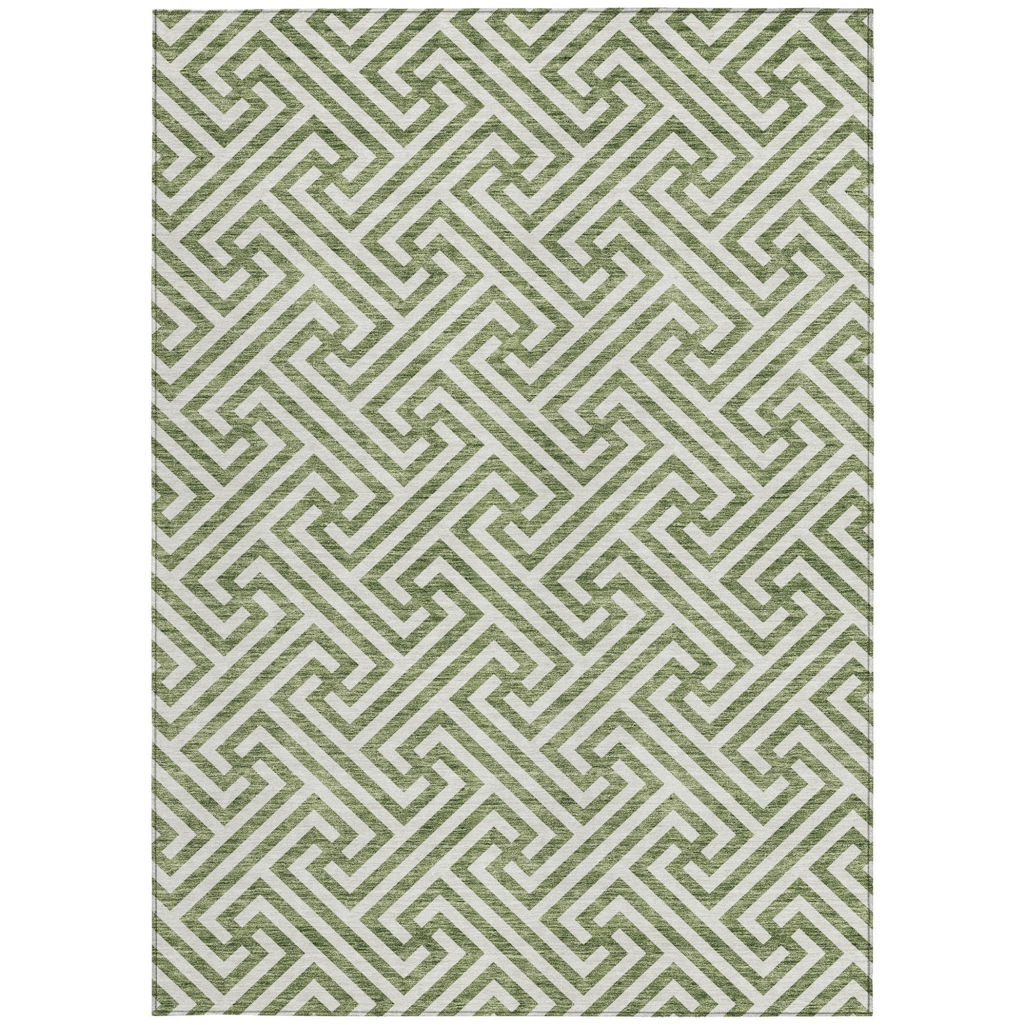 10' X 14' Green And Beige Geometric Washable Indoor Outdoor Area Rug-5