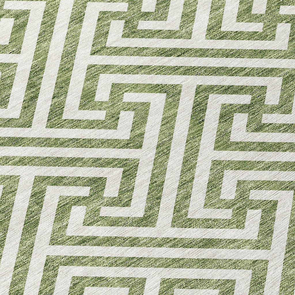 10' X 14' Green And Beige Geometric Washable Indoor Outdoor Area Rug-4