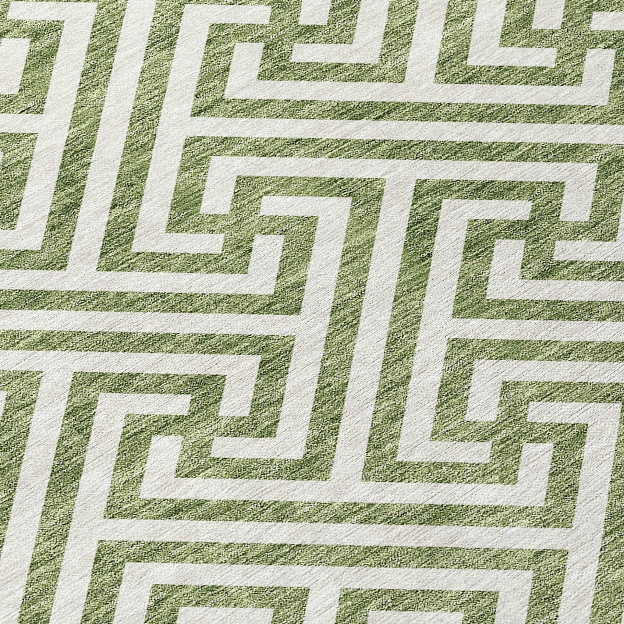 10' X 14' Green And Beige Geometric Washable Indoor Outdoor Area Rug-4