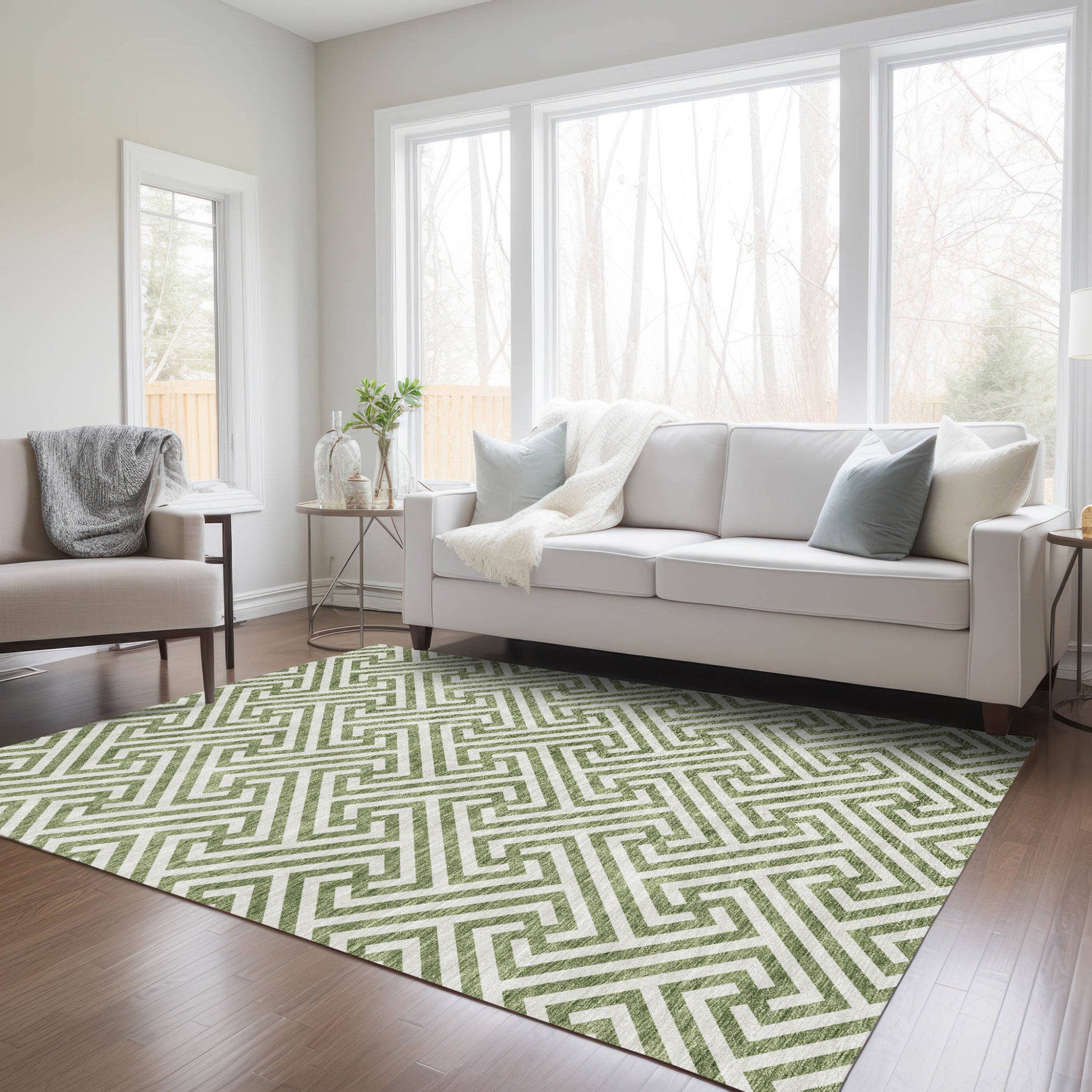 10' X 14' Green And Beige Geometric Washable Indoor Outdoor Area Rug-8