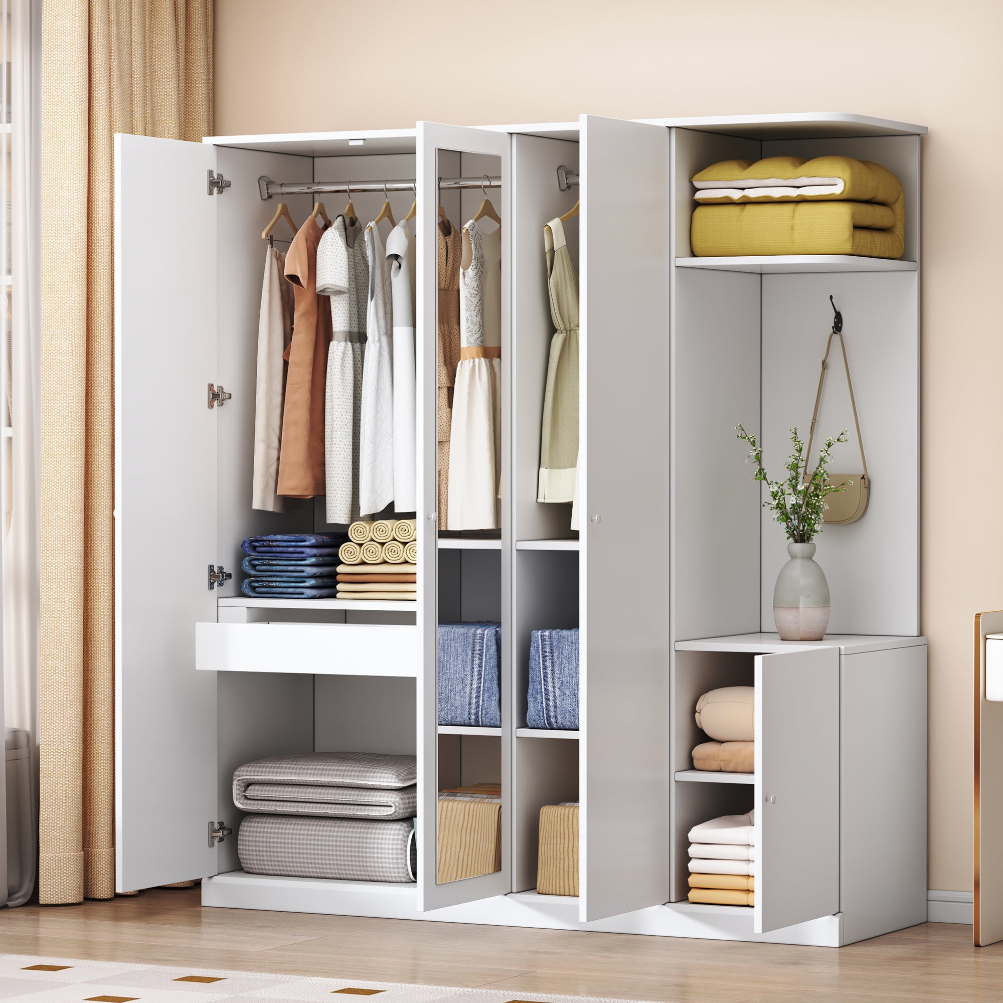 Anthony & Home Elegant Collection wardrobe with full-length mirror, featuring sleek wood finish and modern design.