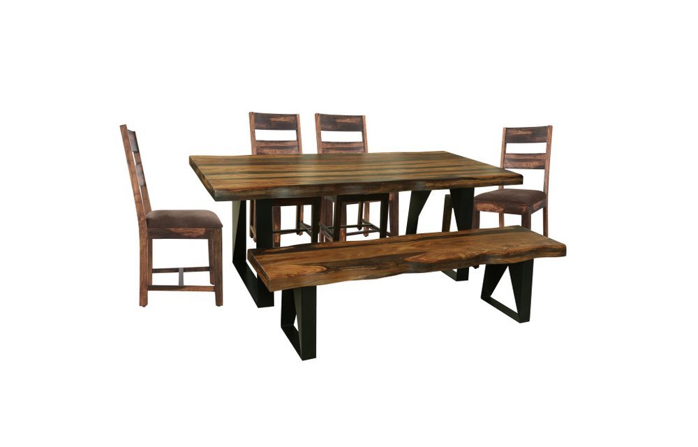 Six Piece Dark Brown and Black Solid Wood Dining Set with Four Chairs - Anthony & Home