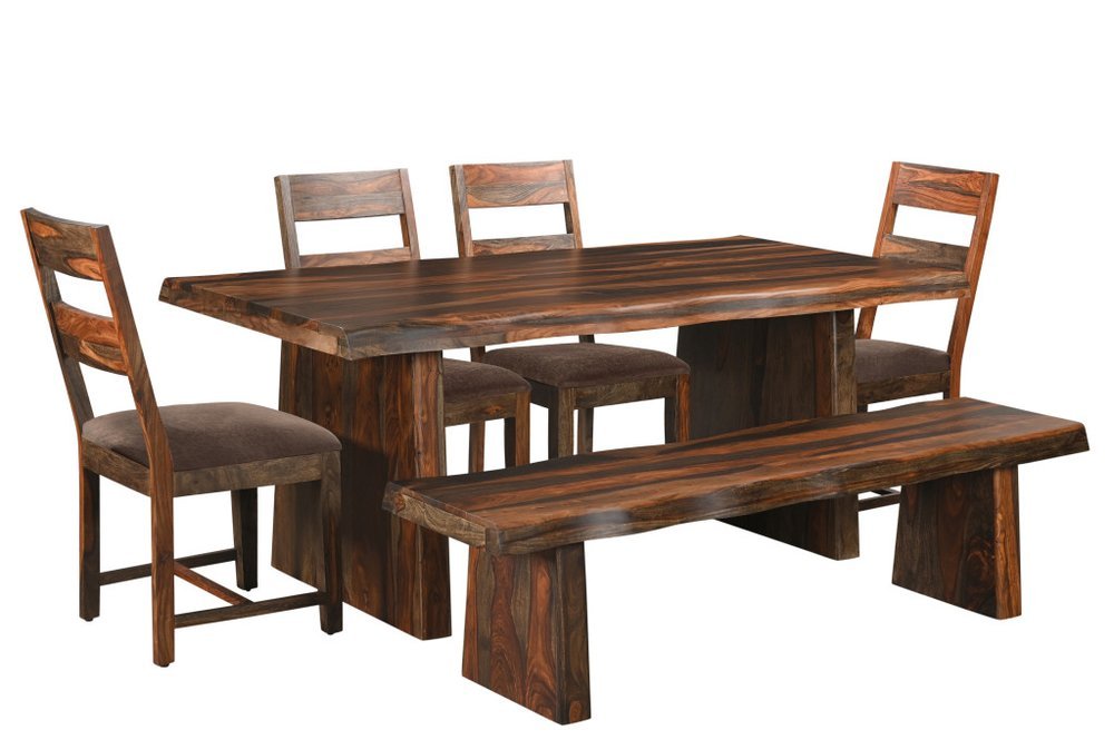 Six Piece Dark Brown Solid Wood Dining Set with Four Chairs - Anthony & Home