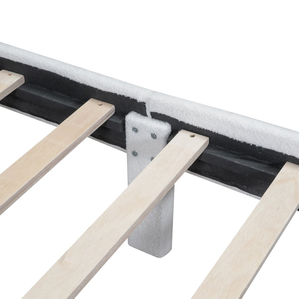 White Tufted Boucle Lighted Queen Bed Frame With USB And Drawer