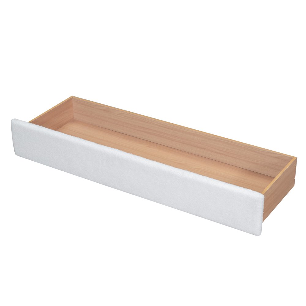 White Tufted Boucle Lighted Queen Bed Frame With USB And Drawer