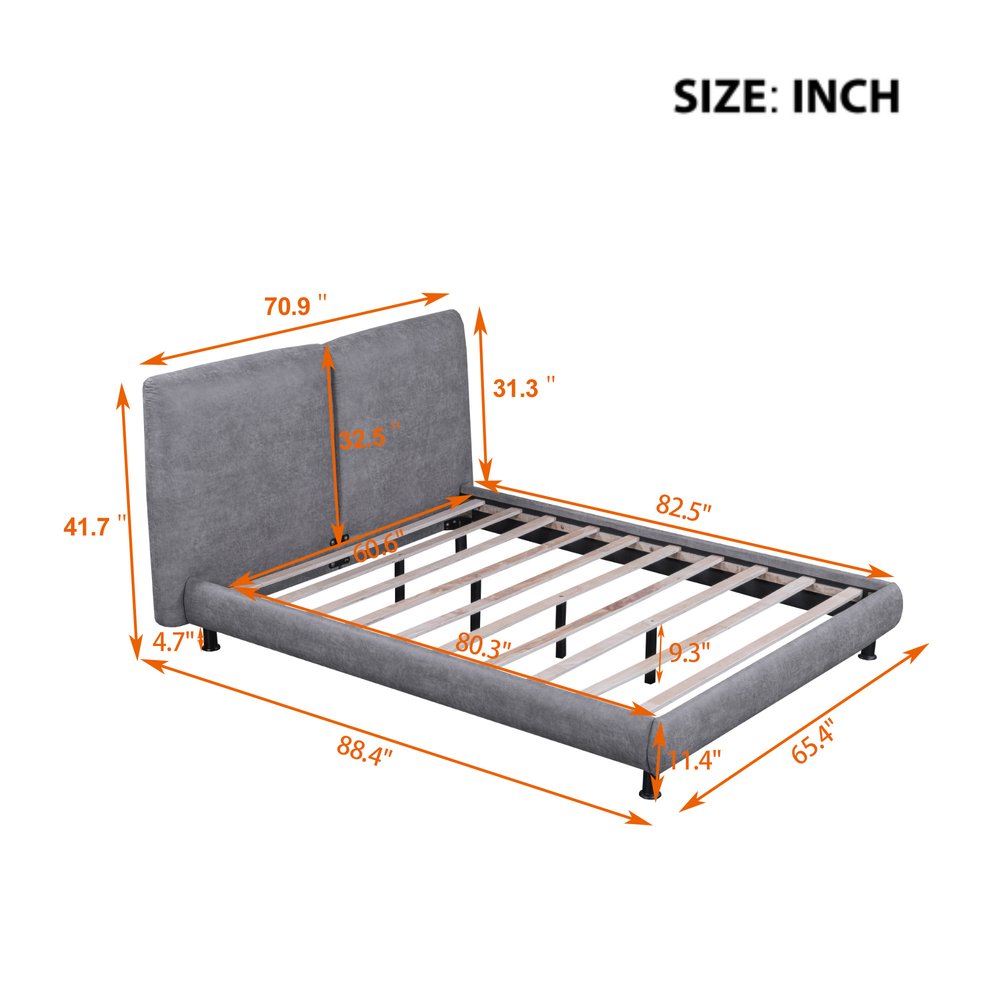 Dark Gray Tufted Upholstered Queen Bed Frame