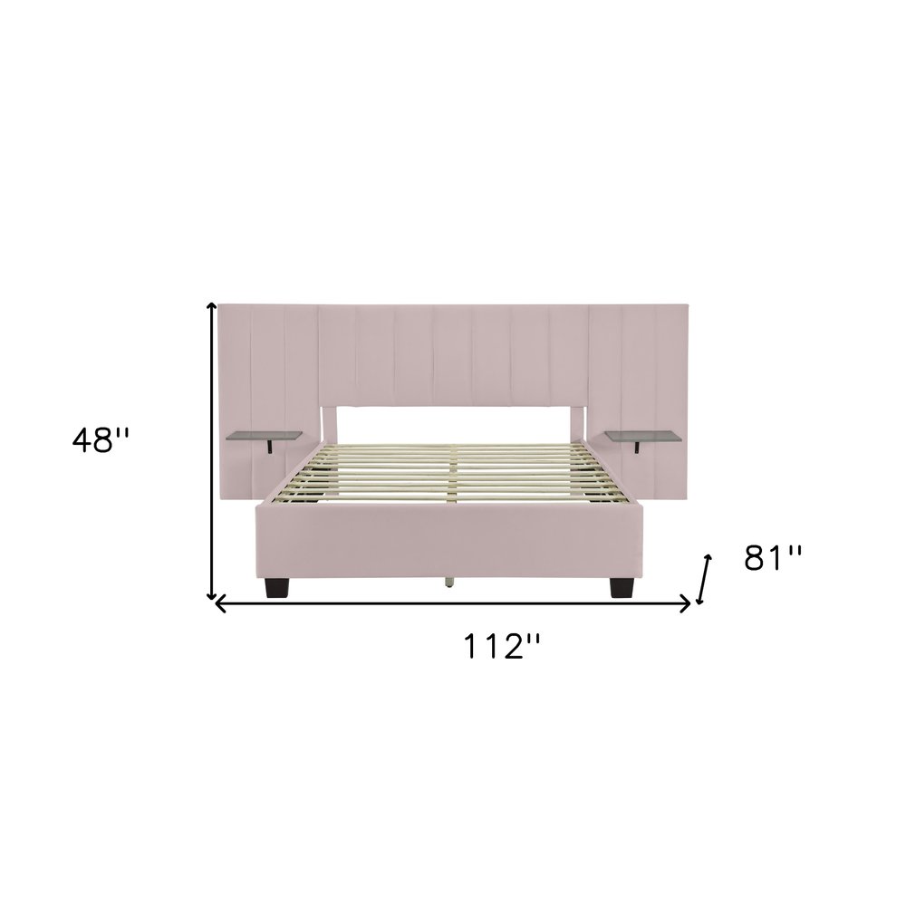 Pink Tufted Velvet Upholstered Lighted Queen Bed Frame