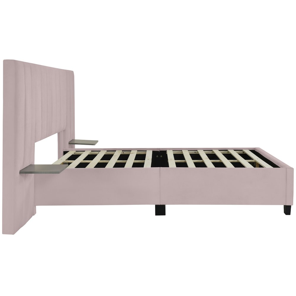 Pink Tufted Velvet Upholstered Lighted Queen Bed Frame