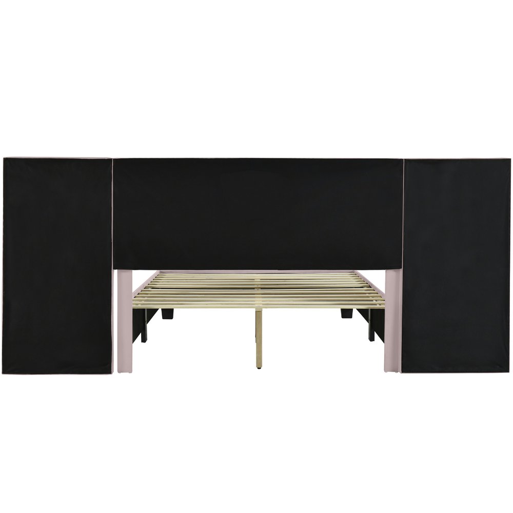 Pink Tufted Velvet Upholstered Lighted Queen Bed Frame