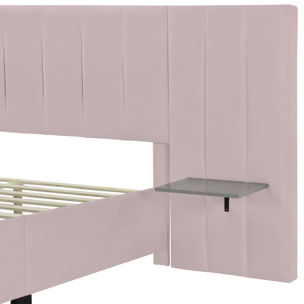 Pink Tufted Velvet Upholstered Lighted Queen Bed Frame