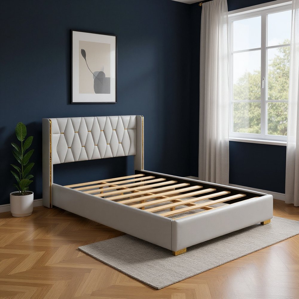 White Tufted Upholstered Queen Bed Frame