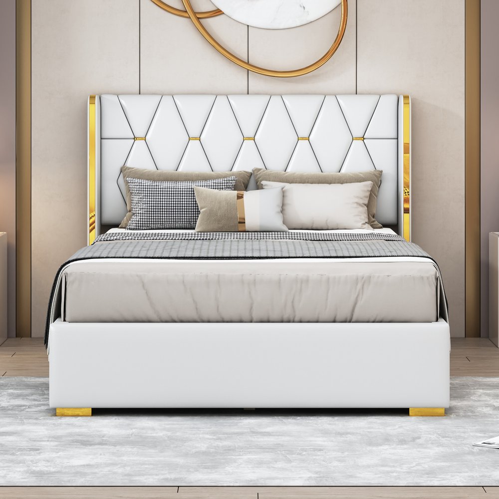 White Tufted Upholstered Queen Bed Frame
