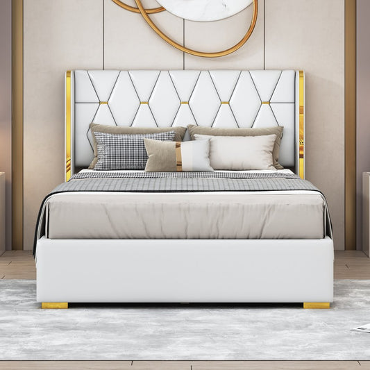White Tufted Upholstered Queen Bed Frame