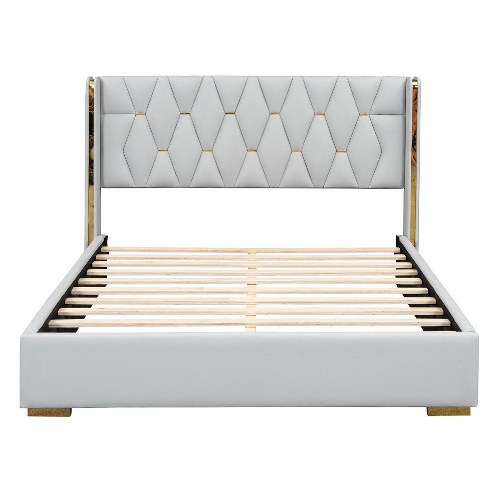 White Tufted Upholstered Queen Bed Frame