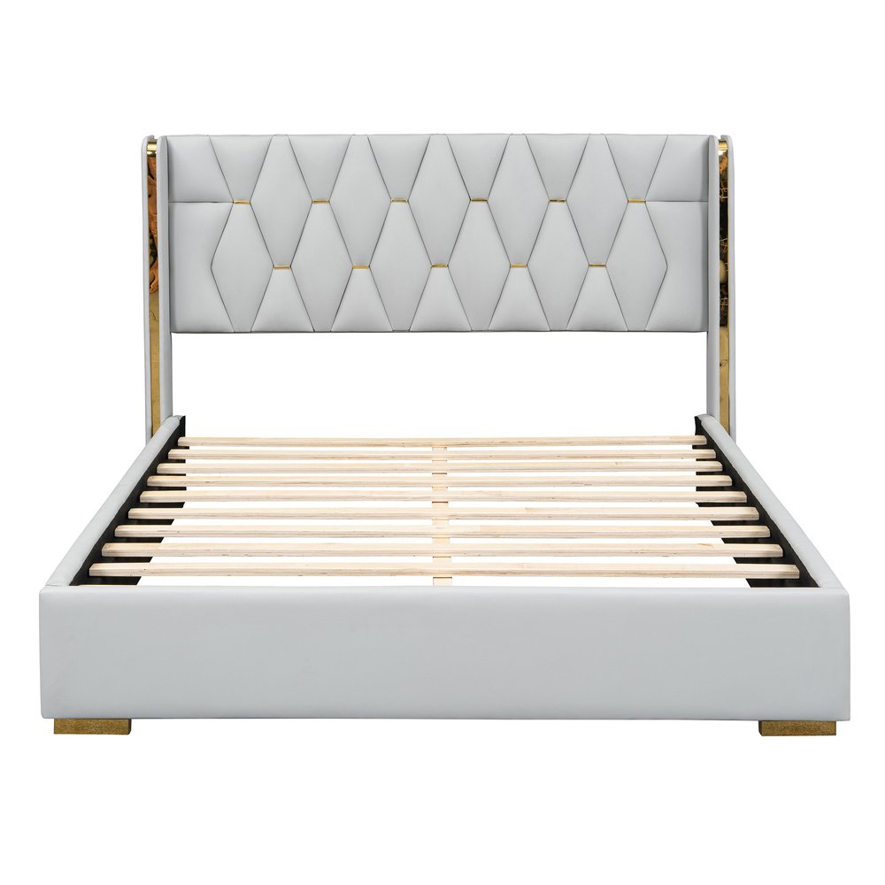 White Tufted Upholstered Queen Bed Frame