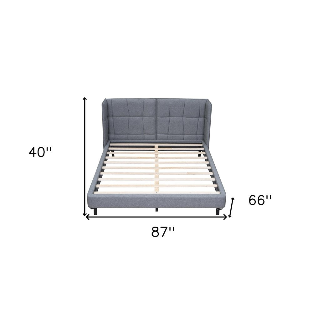 Gray Tufted Upholstered Queen Bed Frame With LED Lighting And USB