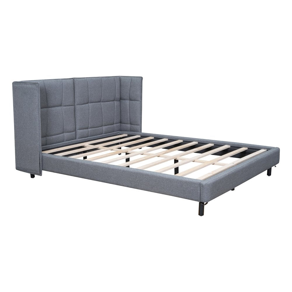 Gray Tufted Upholstered Queen Bed Frame With LED Lighting And USB