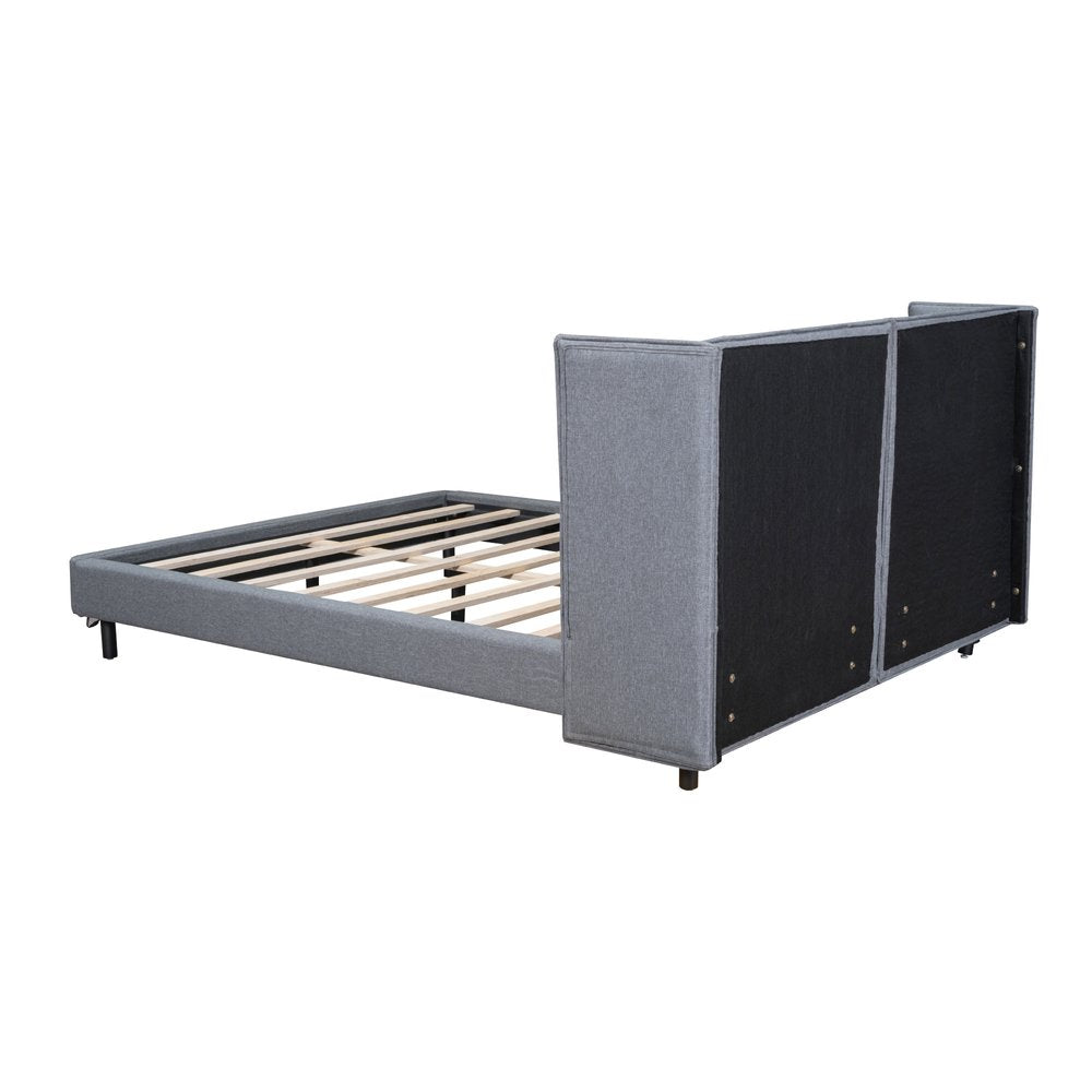 Gray Tufted Upholstered Queen Bed Frame With LED Lighting And USB