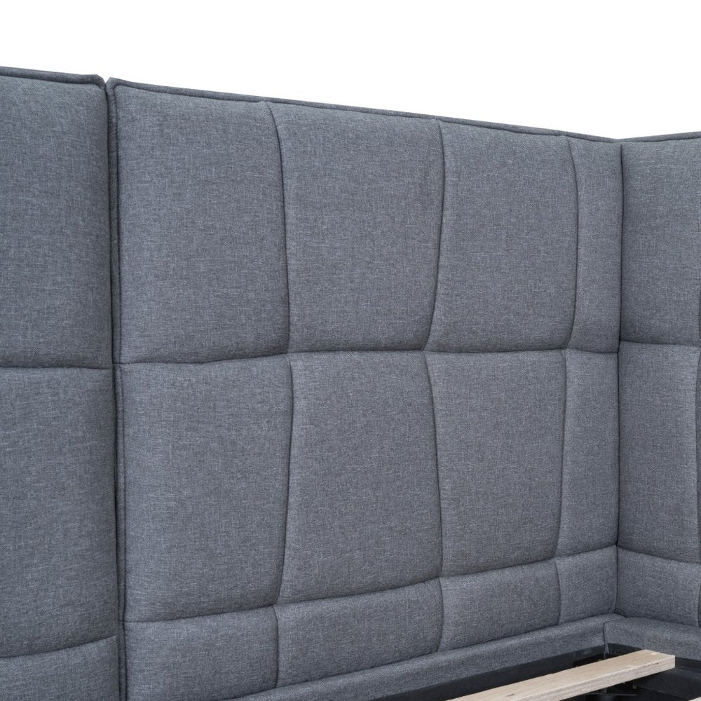 Gray Tufted Upholstered Queen Bed Frame With LED Lighting And USB